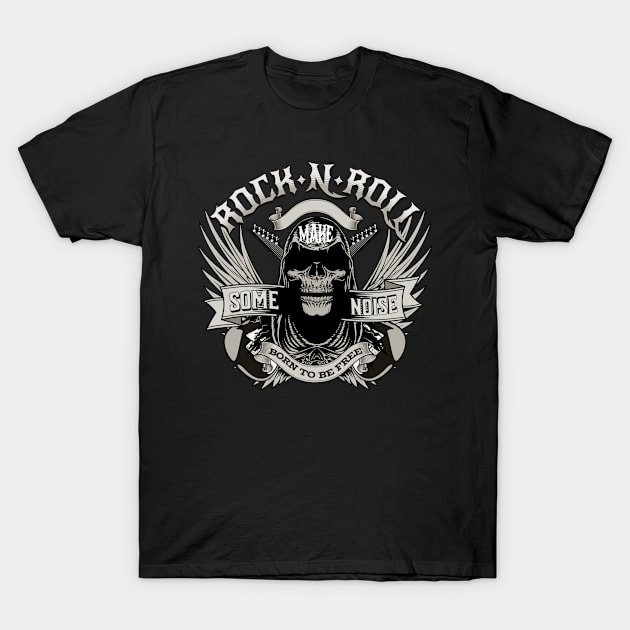 Rock And Roll Skull Art T-Shirt by ReaverCrest